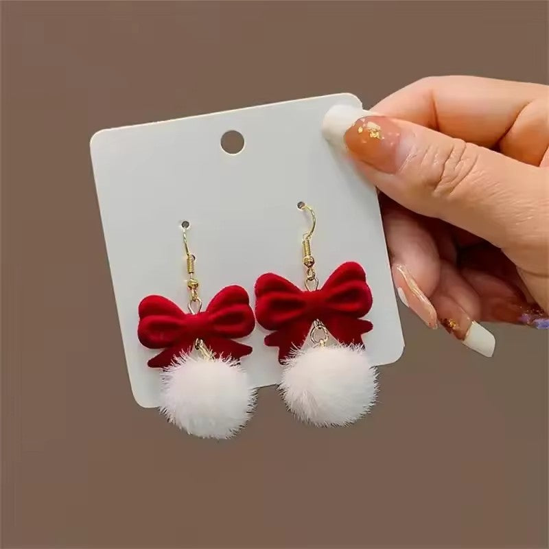 Red wine plush earrings color